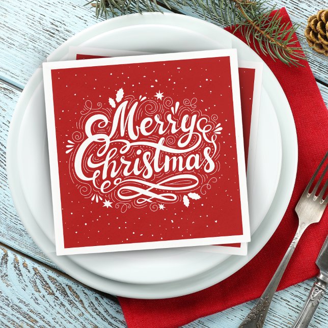 Merry Christmas Festive Red and White Napkin (Merry Christmas Festive Red and White Napkins)
