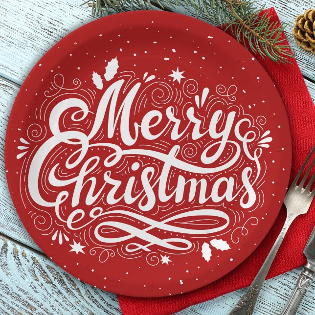 Merry Christmas Festive Red and White Paper Plate (Merry Christmas Festive Red and White Paper Plates)