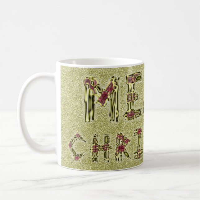 Merry Christmas Festive Red Gold Typography Mug (Left)