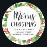 Merry Christmas Festive Red Script | Holiday Classic Round Sticker<br><div class="desc">Merry Christmas Festive Red Script | Holiday</div>
