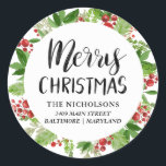 Merry Christmas Festive Red Script | Holiday Classic Round Sticker<br><div class="desc">Merry Christmas Festive Red Script | Holiday</div>