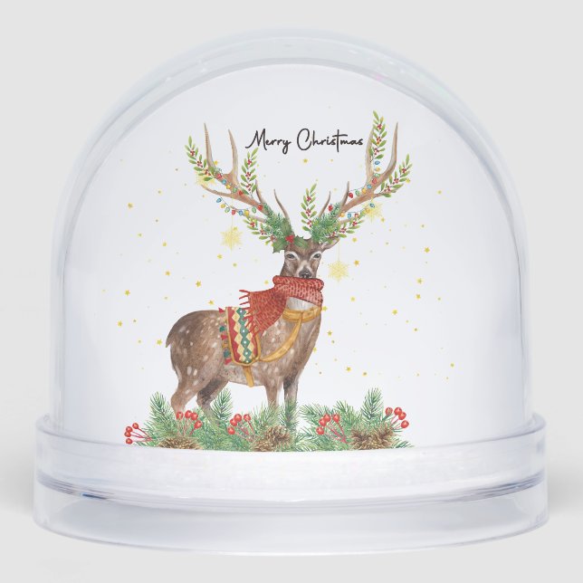Merry Christmas Festive Reindeer Snowglobe (Front)