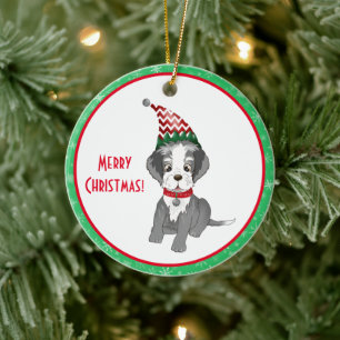 Merry Christmas Festive Schnauzer Puppy Ceramic Ornament