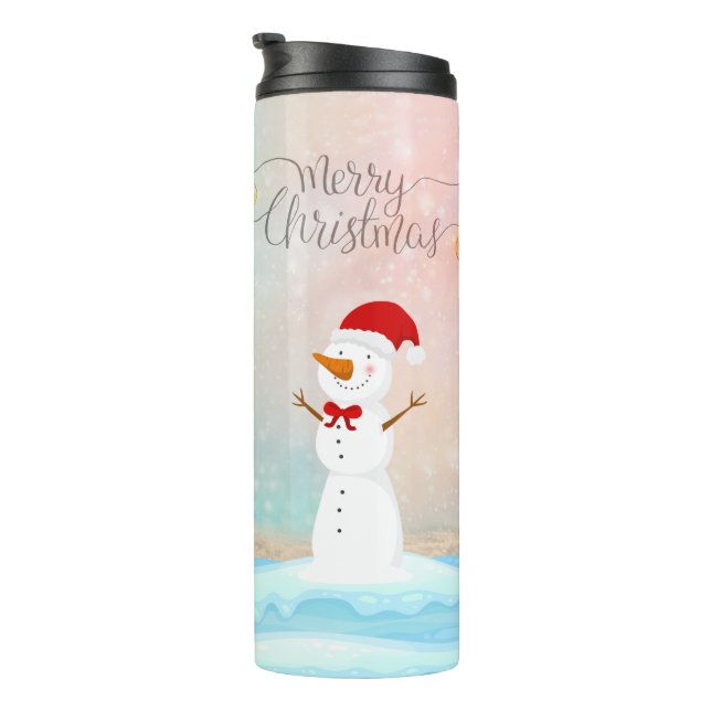 Merry Christmas Festive Snowman Thermal Tumbler (Rotated Right)