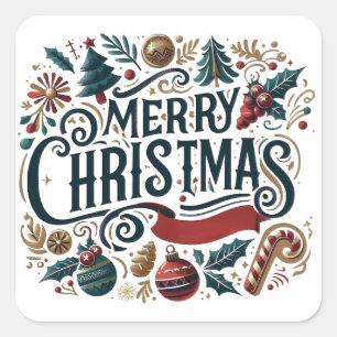 Merry Christmas Festive Square Sticker