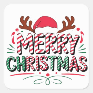 Merry Christmas Festive Style Square Sticker