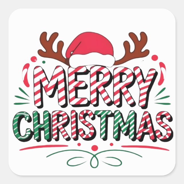 Merry Christmas Festive Style Square Sticker (Front)