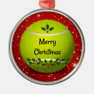 Merry Christmas, festive tennis design, Metal Ornament