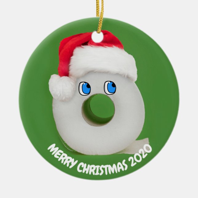 Merry Christmas Festive Toilet Paper 2020 Ceramic Ornament (Front)