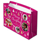 Merry Christmas Festive Trees Photo Name Pink