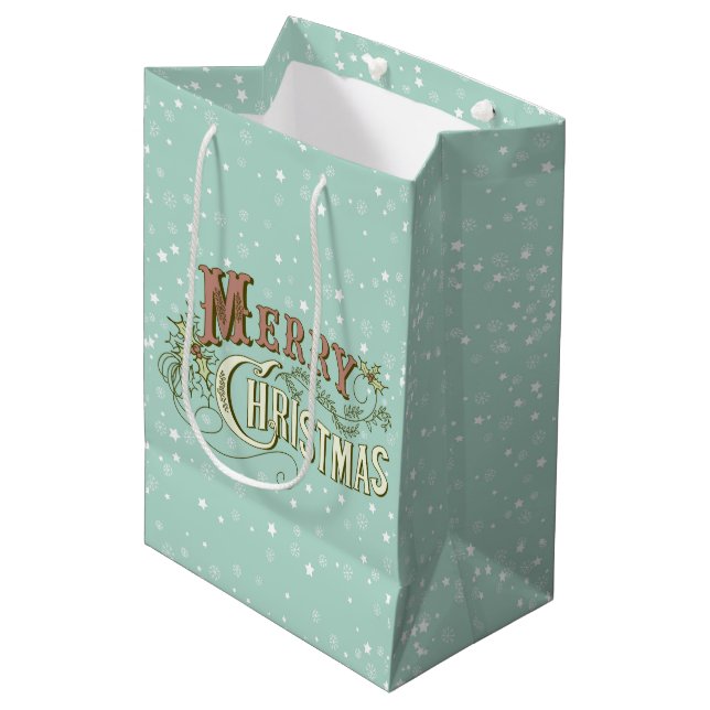 Merry Christmas Festive Typographical Design Medium Gift Bag (Front Angled)