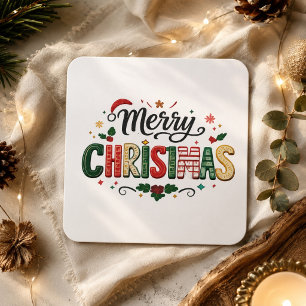 Merry Christmas Festive Typography Square Sticker