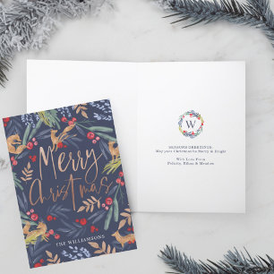 Merry Christmas Festive Watercolor Foliage & Fox Holiday Card