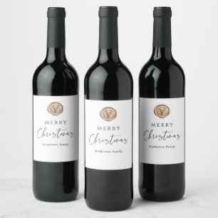 Merry Christmas Festive White Personalized  Wine Label