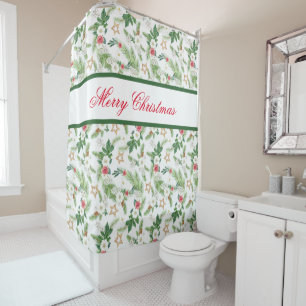 Merry Christmas Festive Winter Botanicals Shower Curtain