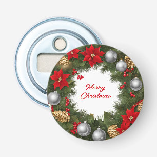 Merry Christmas Festive Wreath Colourful Holiday Bottle Opener