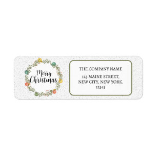 Merry Christmas Festive Wreath Holiday Label Return Address Label