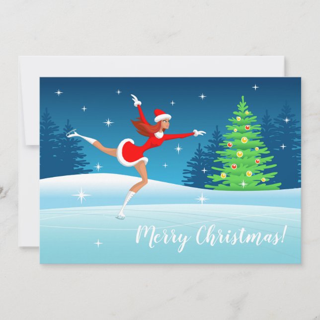 Merry Christmas Figure Skating Girl Holiday Card (Front)