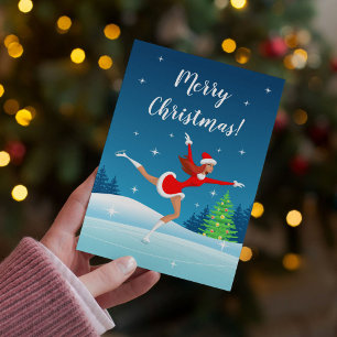 Merry Christmas Figure Skating Girl Holiday Card