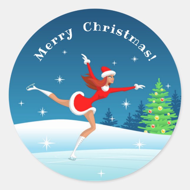 Merry Christmas Figure Skating Girl Sticker (Front)