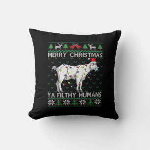 Merry Christmas Filthy Humans Goat Ugly Christmas Cushion