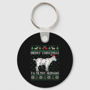Merry Christmas Filthy Humans Goat Ugly Christmas Key Ring