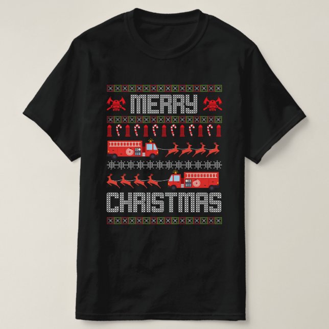 Merry Christmas Firefighter Xmas Firetruck Gift T-Shirt (Design Front)
