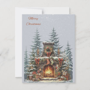 Merry Christmas fireplace in the woods card