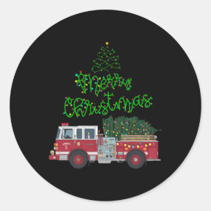 Merry Christmas Firetruck Xmas Tree Lights Boys To Classic Round Sticker