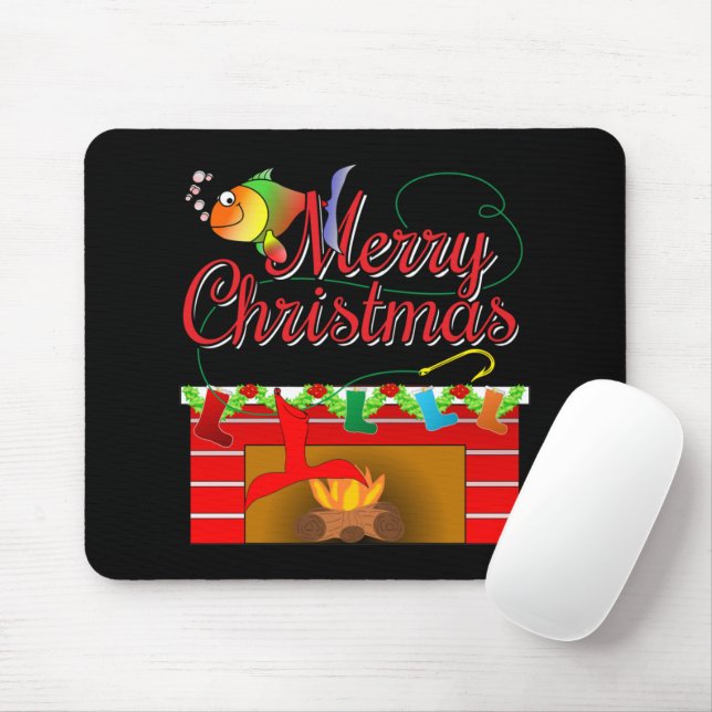 Merry Christmas Fishermen Stocking Mouse Pad (With Mouse)
