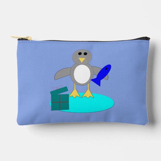 Merry Christmas Fishing Penguin Accessory Pouch (Front)