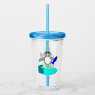 Merry Christmas Fishing Penguin Acrylic Tumbler
