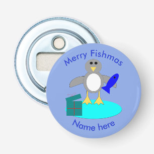 Merry Christmas Fishing Penguin Bottle Opener