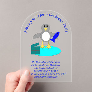 Merry Christmas Fishing Penguin Custom Acrylic Invitations