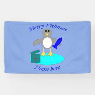Merry Christmas Fishing Penguin Custom Banner