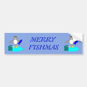 Merry Christmas Fishing Penguin Custom Car Sticker