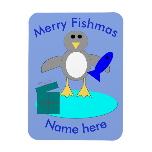 Merry Christmas Fishing Penguin Custom Magnet (Vertical)