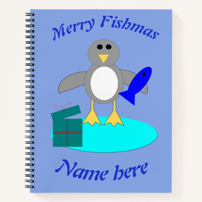 Merry Christmas Fishing Penguin Custom Notebook (Front)