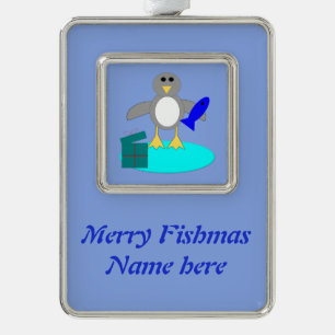 Merry Christmas Fishing Penguin Custom Ornament