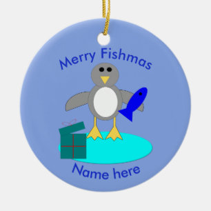 Merry Christmas Fishing Penguin Custom Ornament