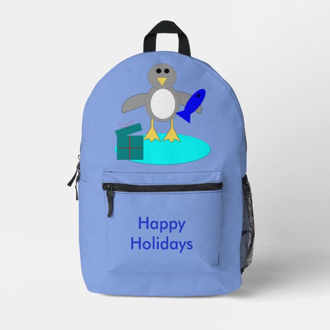 Merry Christmas Fishing Penguin Custom Printed Backpack (Front)