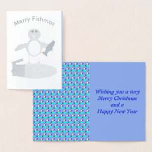 Merry Christmas Fishing Penguin Foil Card