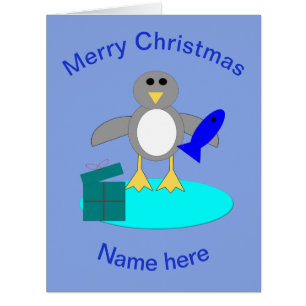 Merry Christmas Fishing Penguin Giant Card