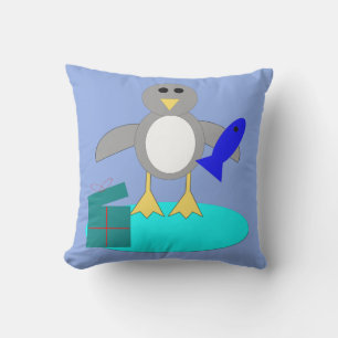 Merry Christmas Fishing Penguin Outdoor Pillow