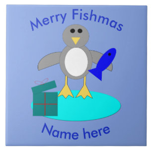 Merry Christmas Fishing Penguin Tile