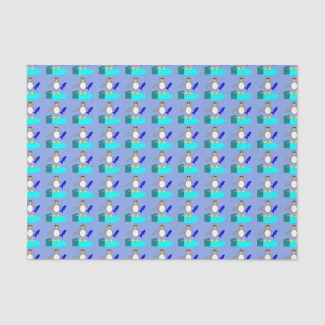 Merry Christmas Fishing Penguin Tissue Paper (Front)