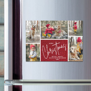 Merry Christmas Five Photos Magnetic Card