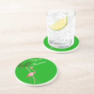 Merry Christmas Flamingo Coaster