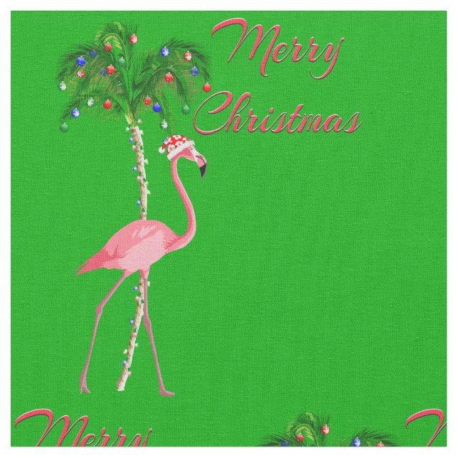 Merry Christmas Flamingo Fabric (Close Up)