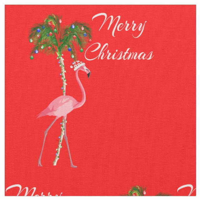 Merry Christmas Flamingo Fabric (Close Up)